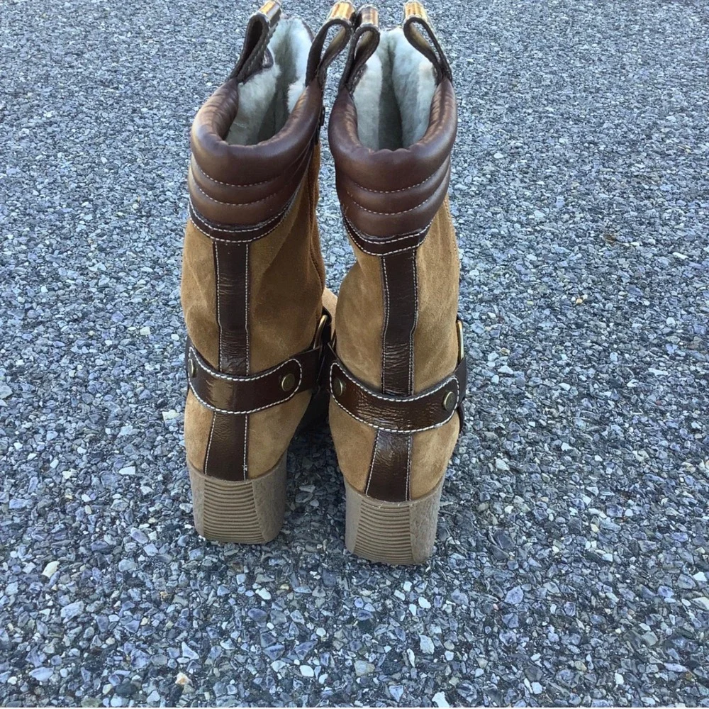 Cole Haan Suede Wedge Boots with Fur Lining and‎ Buckle Accent Women's Size 7B
